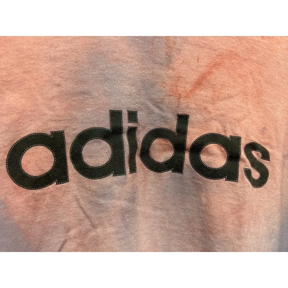 Adidas Shirt Mens S Tie Dye Spell Out Logo Soccer Graphic Tee Pink Red Ombre Y2K